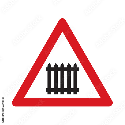 Traffic sign level crossing with barries ahead. Vector illustration.