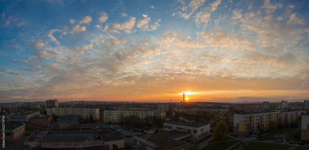 Sunset over the city Kielce, Poland