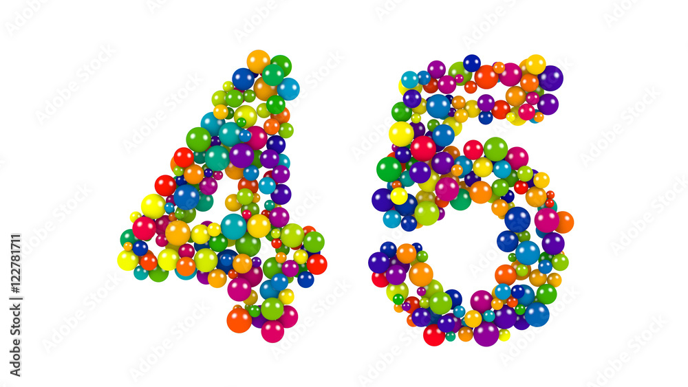Balls forming number 45 over white background