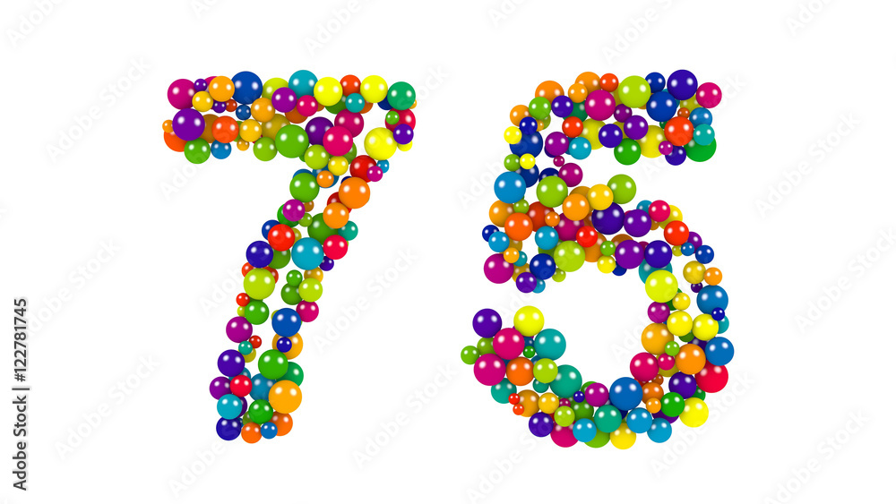 Festive brightly colored number seventy-five, 75 Festive brightly colored number seventy-five, 75