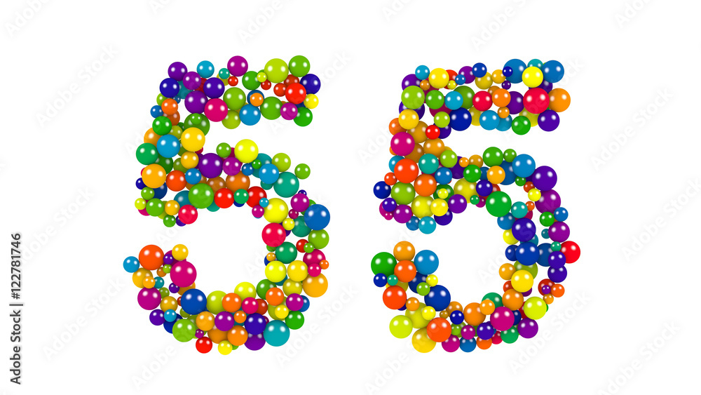Number 55 as balls over white background
