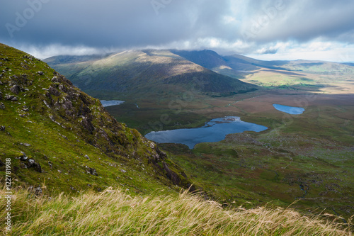 Wild mountain landscape of the Connor pass on the Dingle peninsula in County Kerry, Ireland
