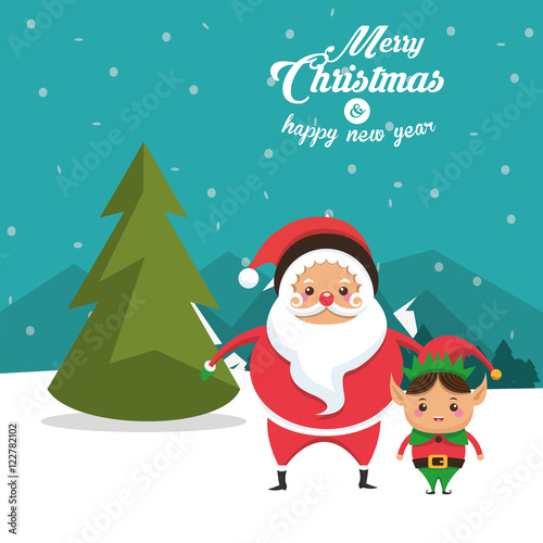 Elf and santa cartoon icon. Merry Christmas season celebration and decoration theme. Colorful design. Vector illustration © Jemastock