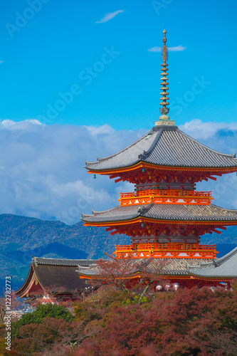 Red pagoda at Taisan-ji Temple near Kiyomizu-dera Temple in Kyoto  Symbol of Japanese culture.