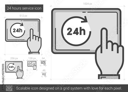 Twenty four hours service line icon.