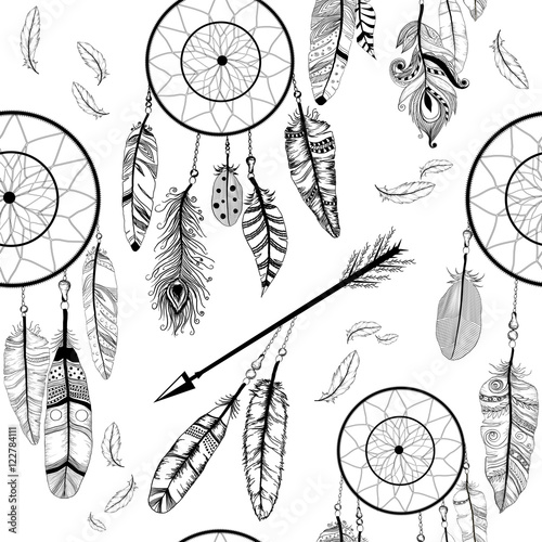 seamless pattern with Native indian dream catcher