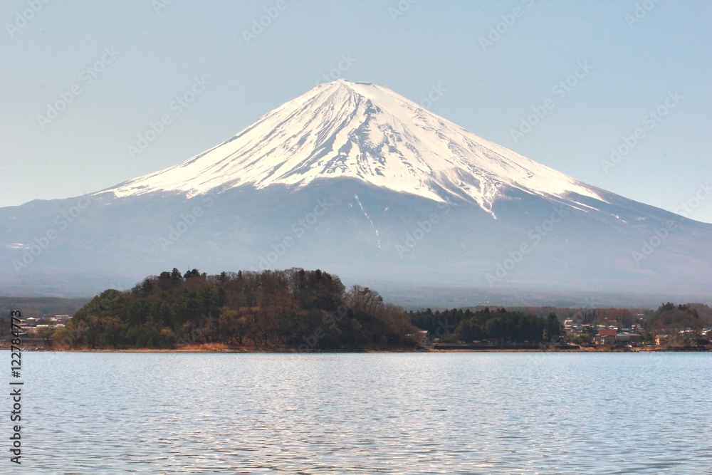  kawaguchiko lake with fuji mountain background
