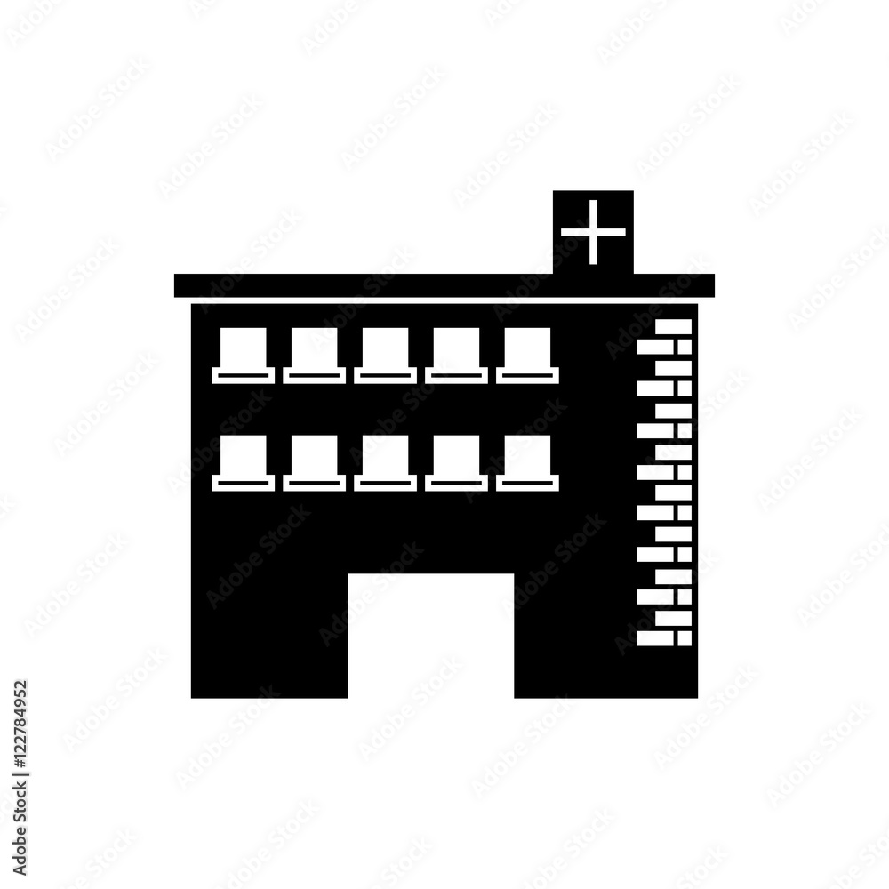 Hospital building icon. Medical and health care theme. Isolated and silhouette design. Vector illustration Hospital building icon. Medical and health care theme. Isolated and silhouette design. Vector illustration