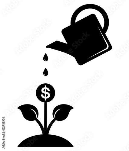 Watering money business concept silhouette