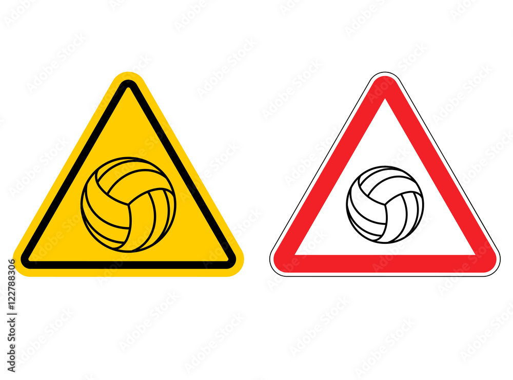 Warning sign volleyball attention. Dangers yellow sign game. Bal Stock ...