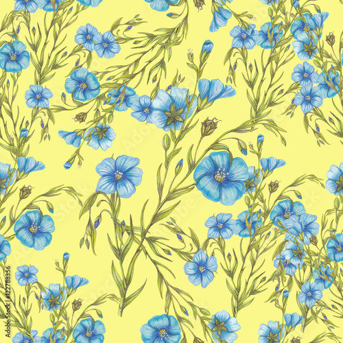 Seamless pattern of flax flowers