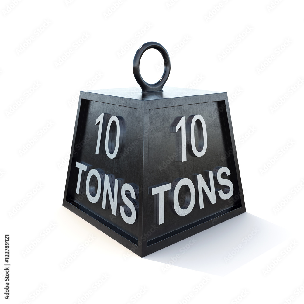 Ten 10 tons weight isolated on white background. 3d rendering Ten 10 tons weight isolated on white background. 3d rendering