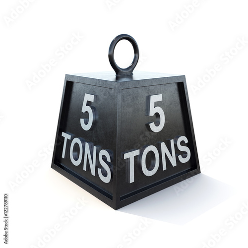 Five 5 tons weight isolated on white background. 3d rendering