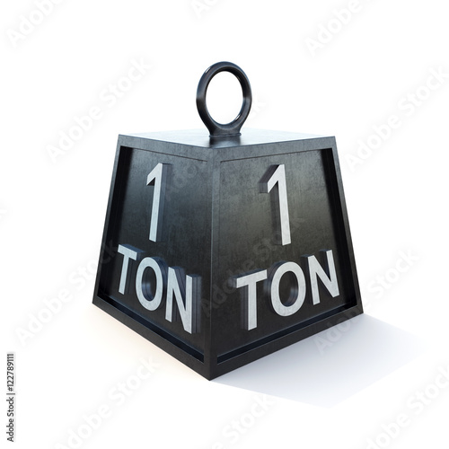 One 1 ton weight isolated on white background. 3d rendering