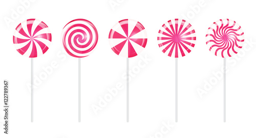 Realistic Sweet Lollipop Candy Set on White Background. Vector I