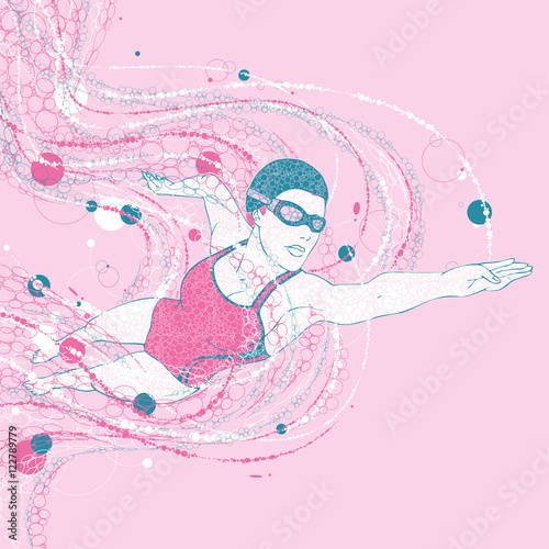 Swimmer with a graphics trail