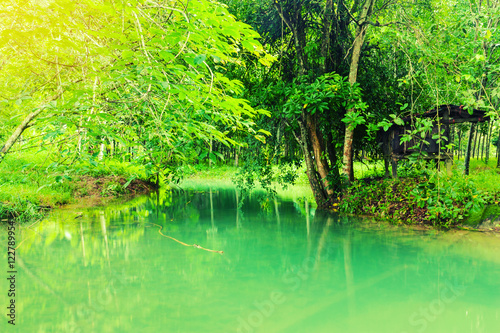 Vintage landscape and river background