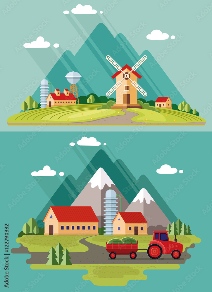 Rural landscape. Agricultural industry, Agriculture mountains in