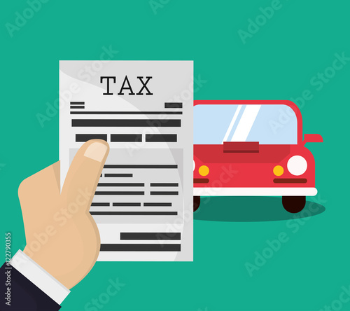 flat design hand holding tax paper with car business related icons image vector illustration