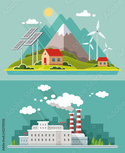 Ecology set. Environment, green energy. Eco life, emissions, nat