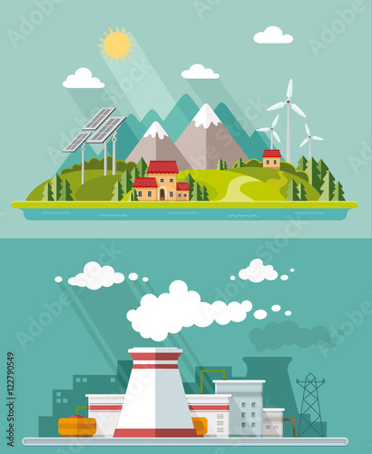 Ecology set. Environment, green energy. Eco life, emissions, nat