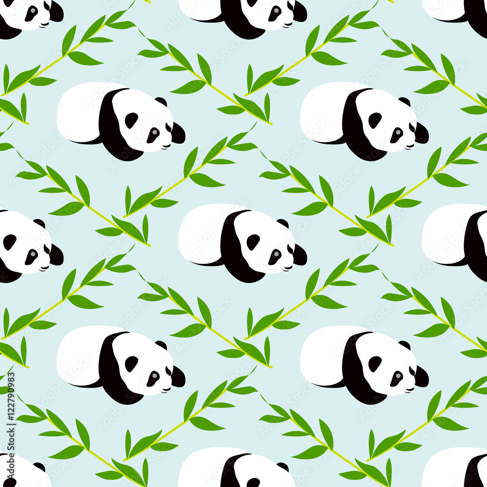 Fototapeta premium Panda bear vector background. Seamless pattern with cartoon panda. 