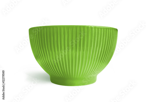 Green contemporary ceramic empty bowl isolated on white background. Lime green
