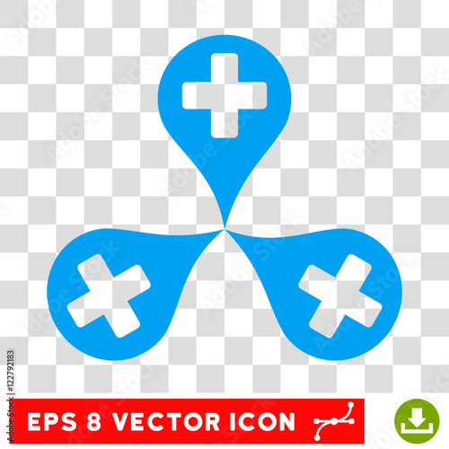 Hospital Map Markers round icon. Vector EPS illustration style is flat iconic symbol, blue color, transparent background.