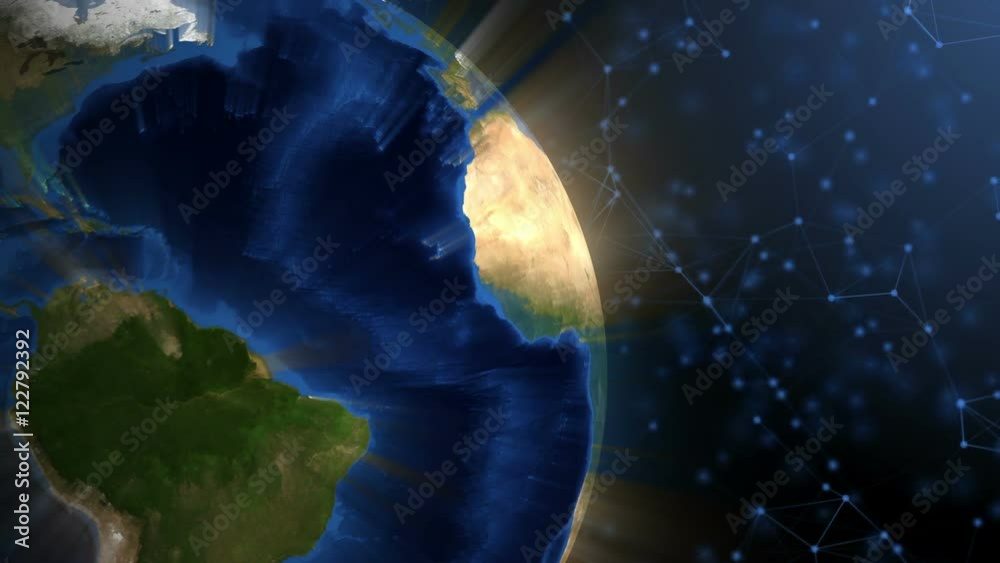 Realistic Earth globe spinning against plexus background