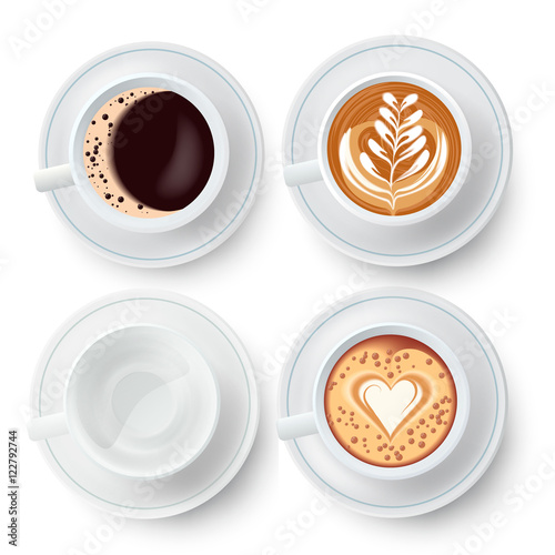 Coffee Cups Set With Latte Art