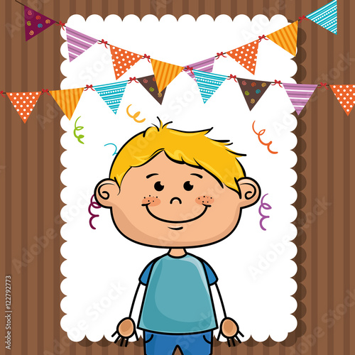 avatar boy smiling with colorful pennats birthday decoration. vector illustration