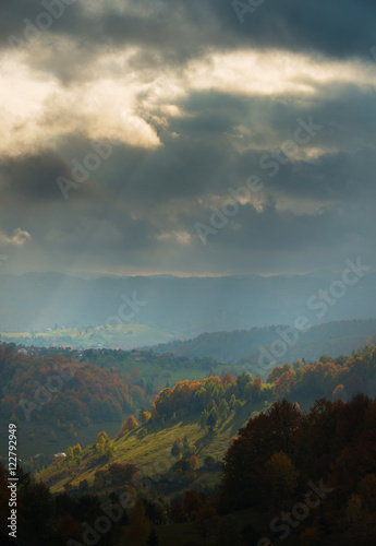 Idyllic autumn scenery in remote mountain area in Transylvania