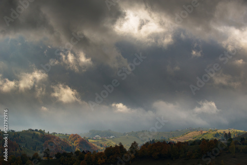 Idyllic autumn scenery in remote mountain area in Transylvania