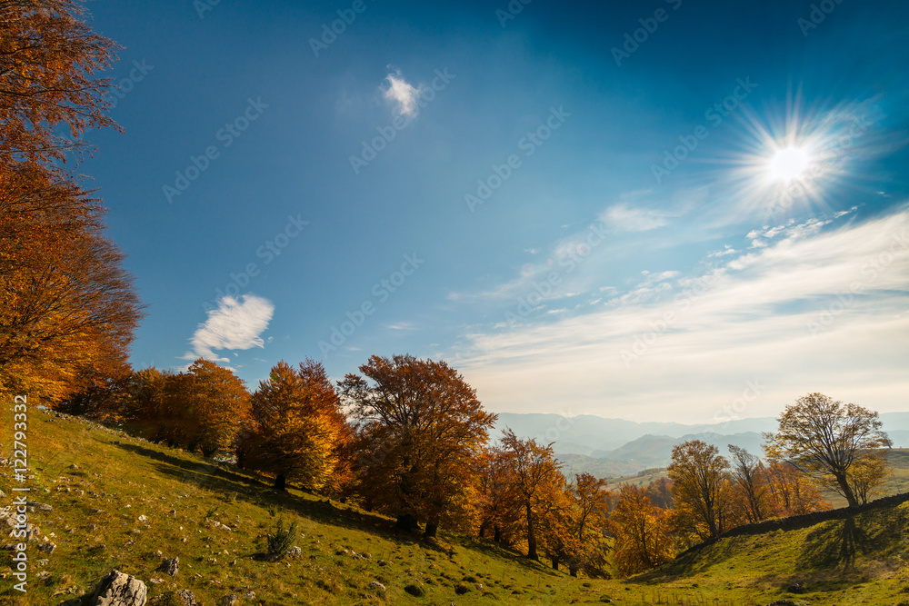 Pretty autumn scenery and autumn foliage in remote rural area in the mountains of Transylvania, Romania Pretty autumn scenery and autumn foliage in remote rural area in the mountains of Transylvania, Romania