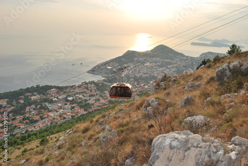 Sunset in Dubrovnik and cableway