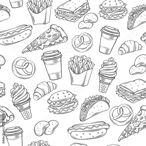 Fast Food decorative seamless pattern.