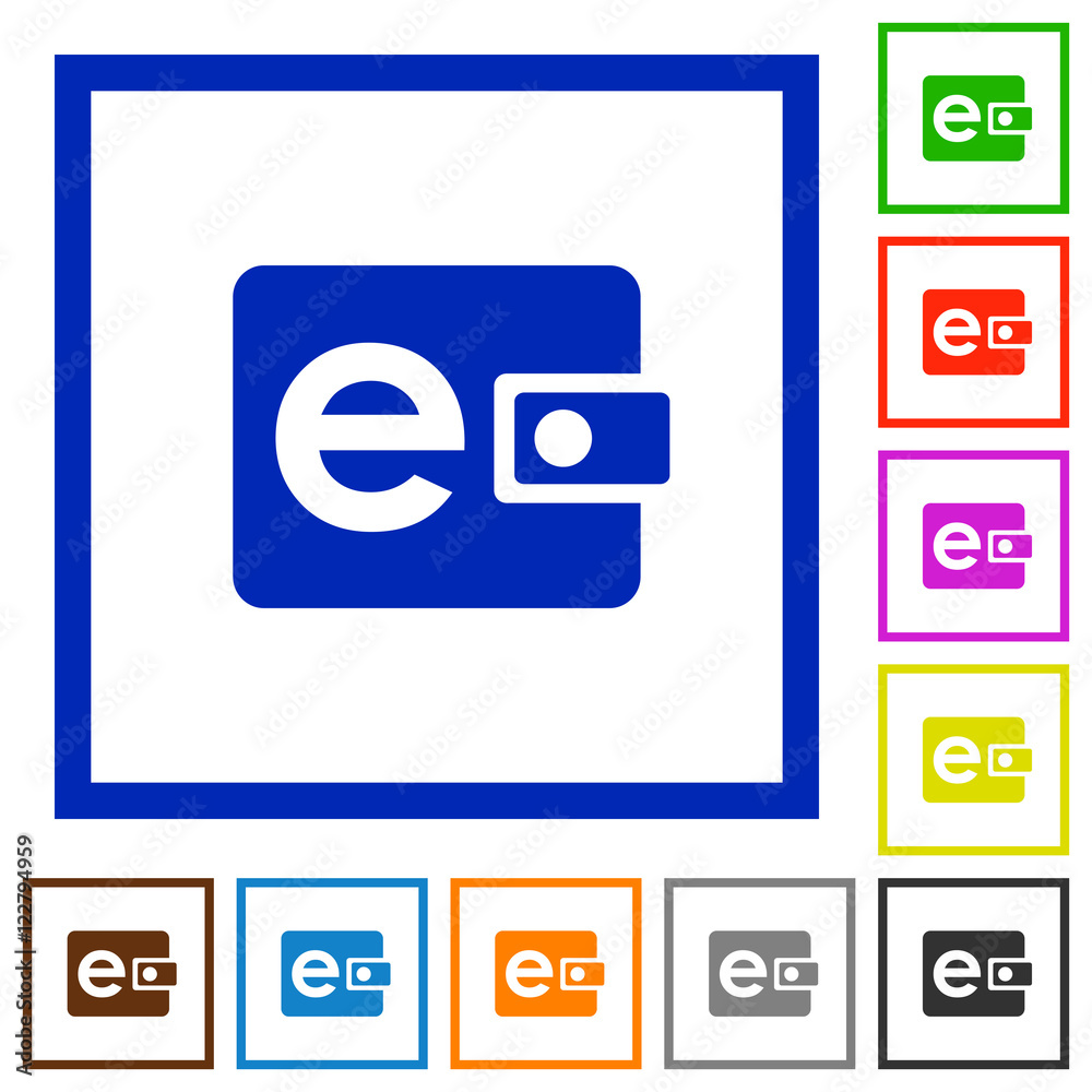Electronic wallet framed flat icons Electronic wallet framed flat icons
