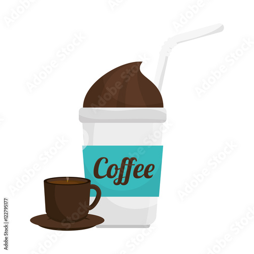 coffee mug  and plastic cup with straw . vector illustration