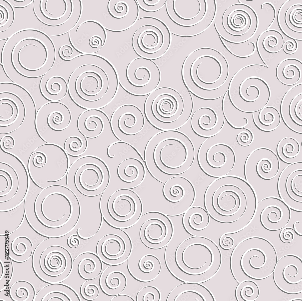 Elegant seamless paper convex pattern of spirals on a gray