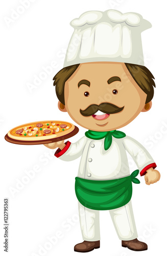 Male chef and italian pizza