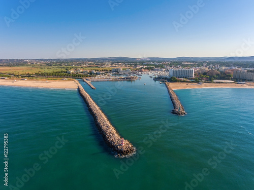 Entrance to sea port for yachts. Vilamoura aerial.