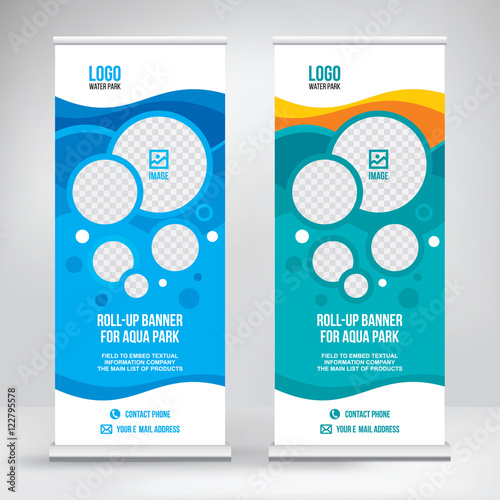 Roll-up banner for the Aqua Park and entertainment, abstract, water, background, template