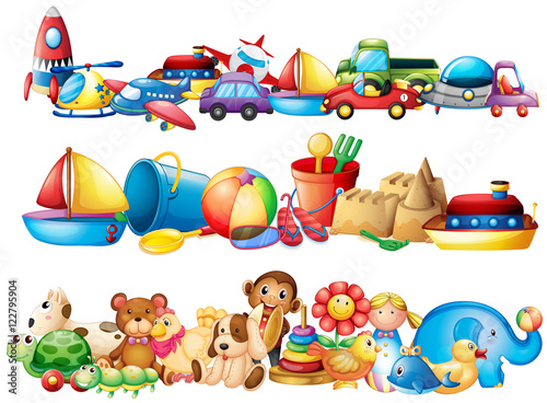 Set of different types of toys