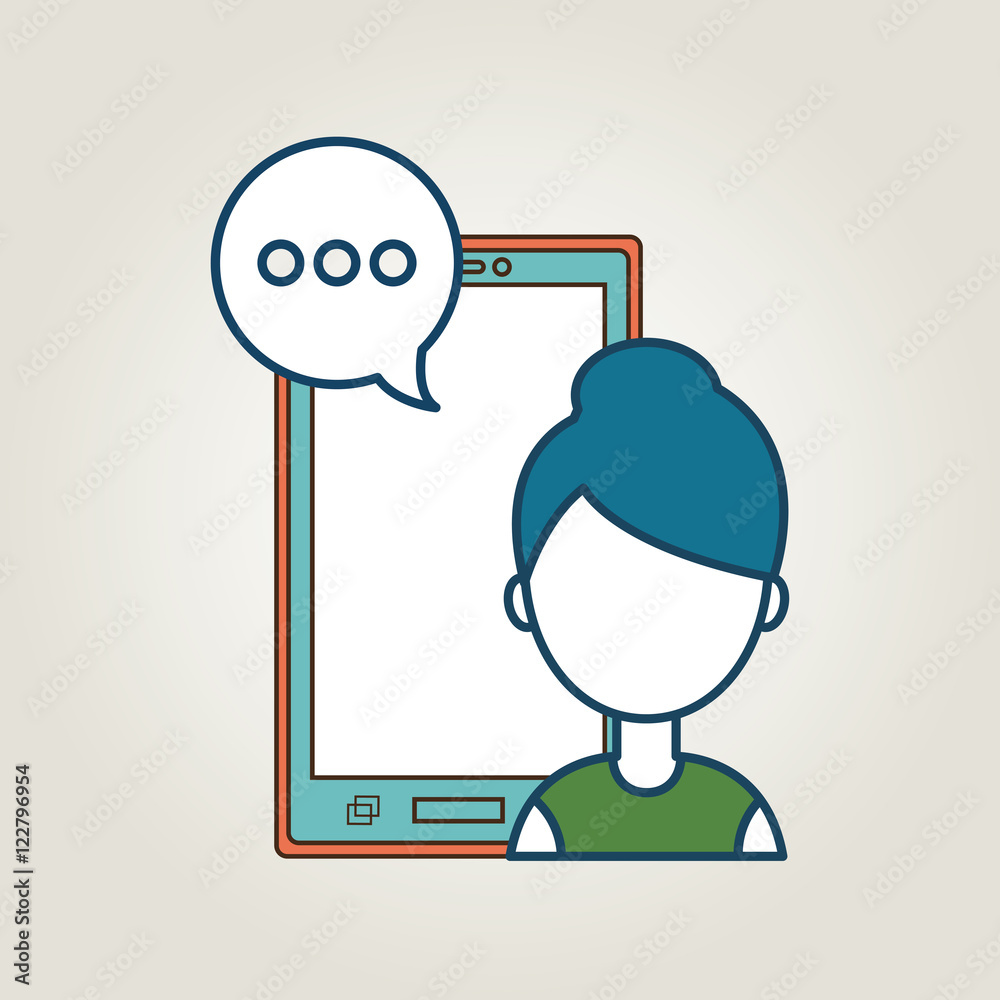 avatar woman with smartphone device and speech bubble. social media theme. vector illustration avatar woman with smartphone device and speech bubble. social media theme. vector illustration