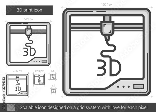 Three D print line icon.