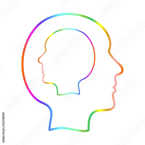 Color contour of the human head in profile in other human head on a white background.