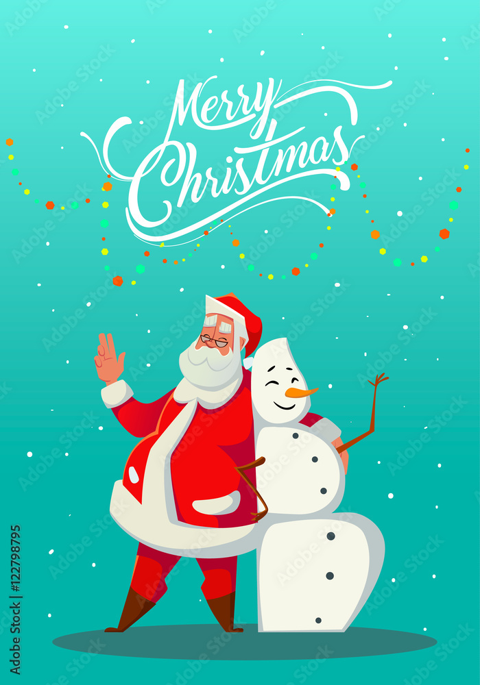 Santa Claus with Snowman. Merry Christmas and Happy New Year Santa Claus with Snowman. Merry Christmas and Happy New Year