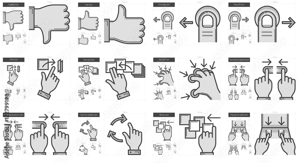 Touch gestures line icon set. Touch gestures line icon set.