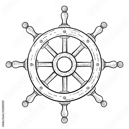 Steering wheel for ships and boats. Hand drawn sketch