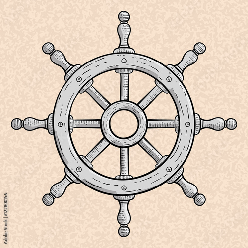 Steering wheel for ships and boats. Hand drawn sketch
